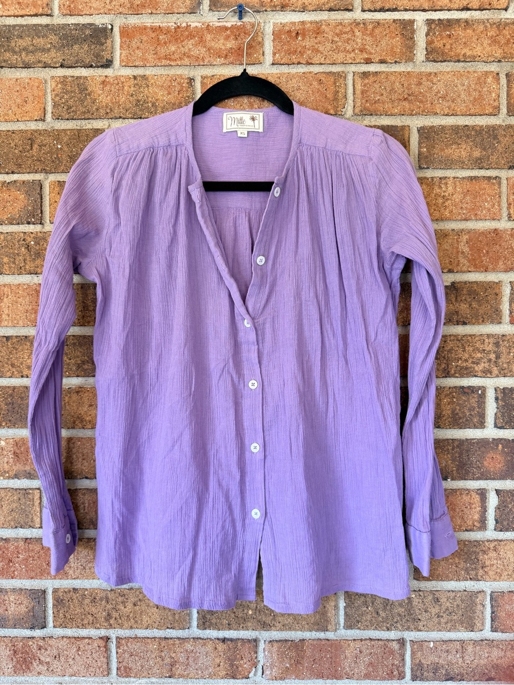 Mille Lavender Button-Down Cotton Gauze Shirt
